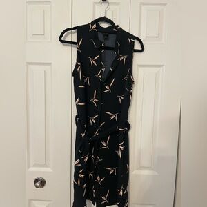 Ann Taylor Black Midi Dress with Pink Floral Pattern